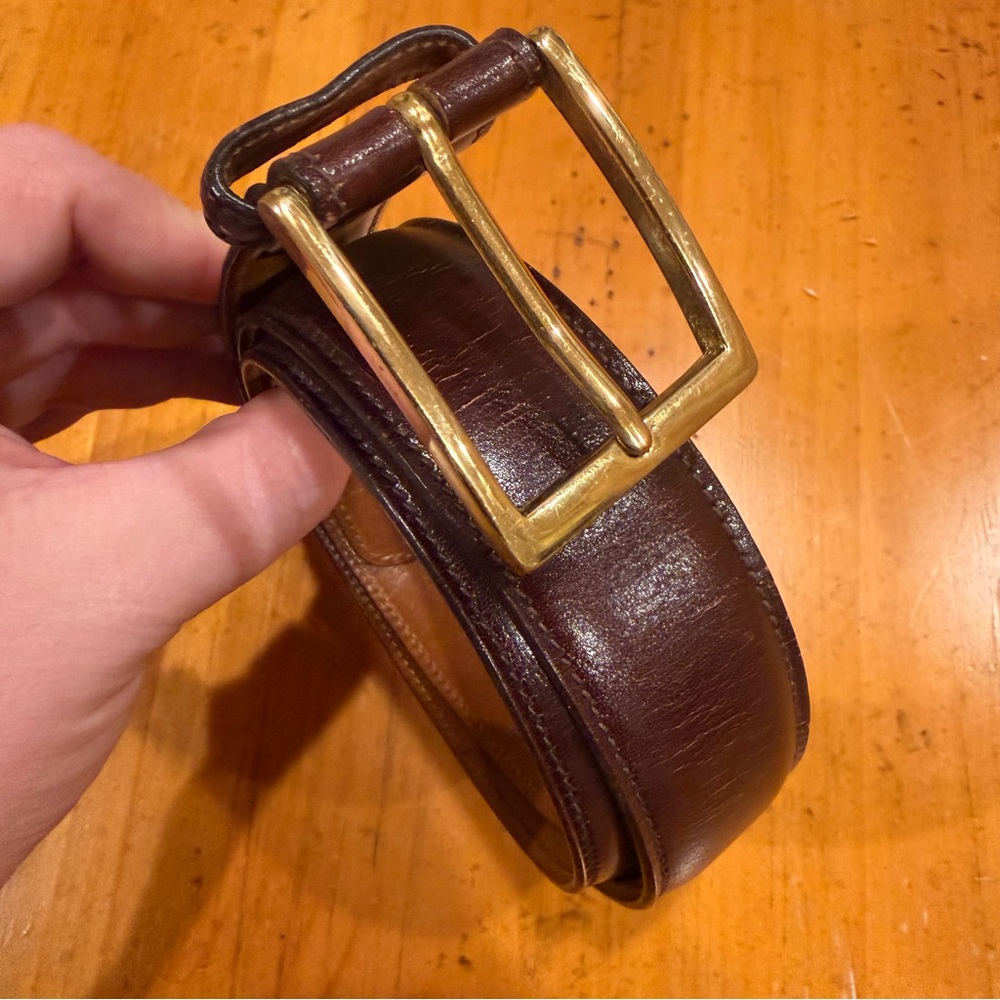 Brooks Brothers Men's Brown Leather Belt with Gold Buckle